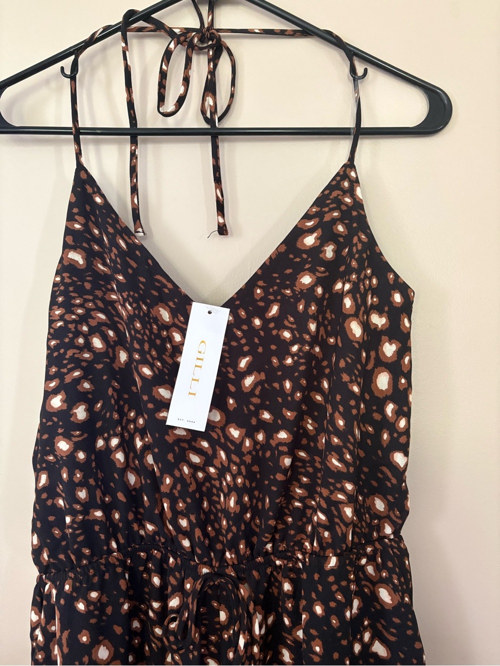 Gilli Black Brown Halter Romper Pants Jumpsuit Women's Size Large Stitch Fix - Picture 2 of 12